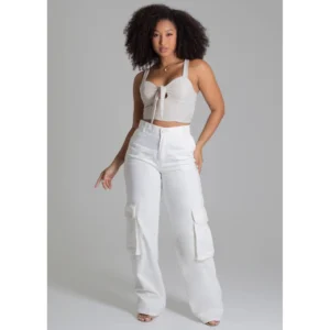 Calça Sarja Wide Leg Cargo