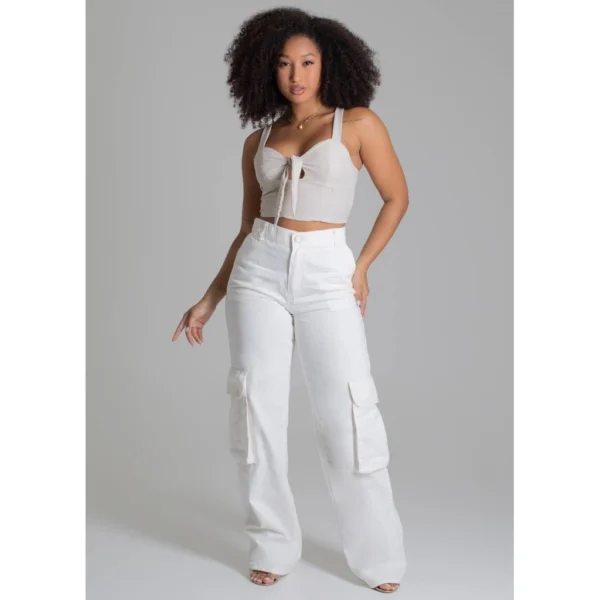 Calça Sarja Wide Leg Cargo